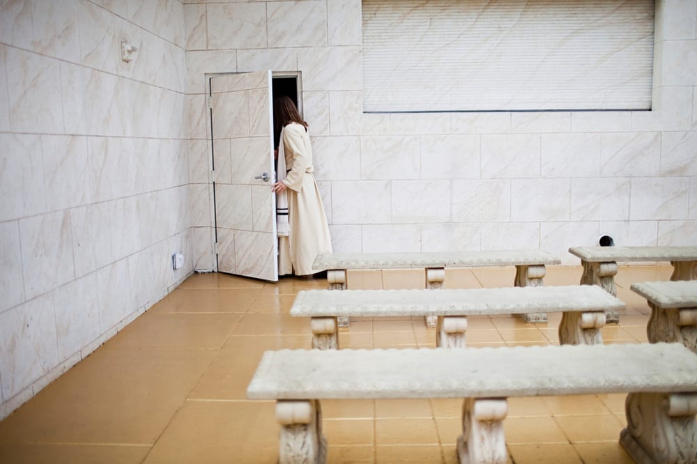 One of the actors who plays Jesus at the Holy Land Experience in Orlando, Fla. exits through a door for the theme park staff.