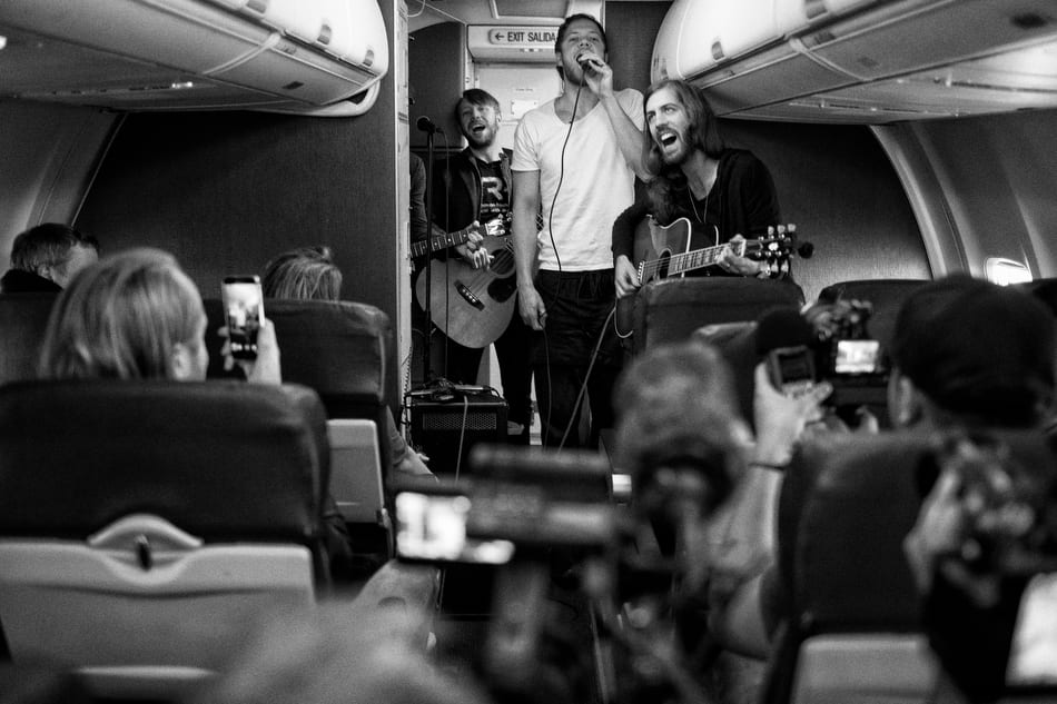 Imagine Dragons at the airport in Las Vegas, NV on Tuesday, February 24, 2015.