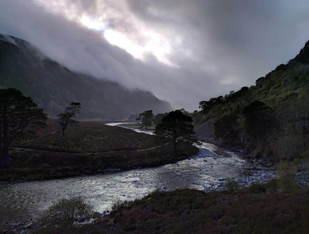 Glen Feshie. Sometimes Scotland couldn't decide whether to rain or shine. On this day, she decided to do everything at once. 